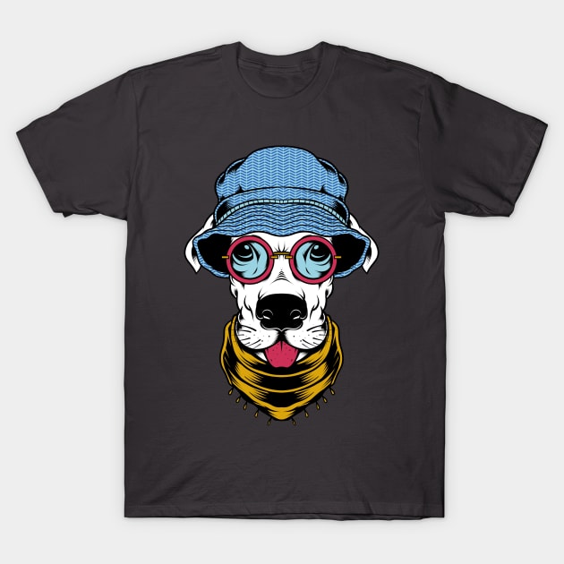 White Dog With Hat T-Shirt by TeeLounge